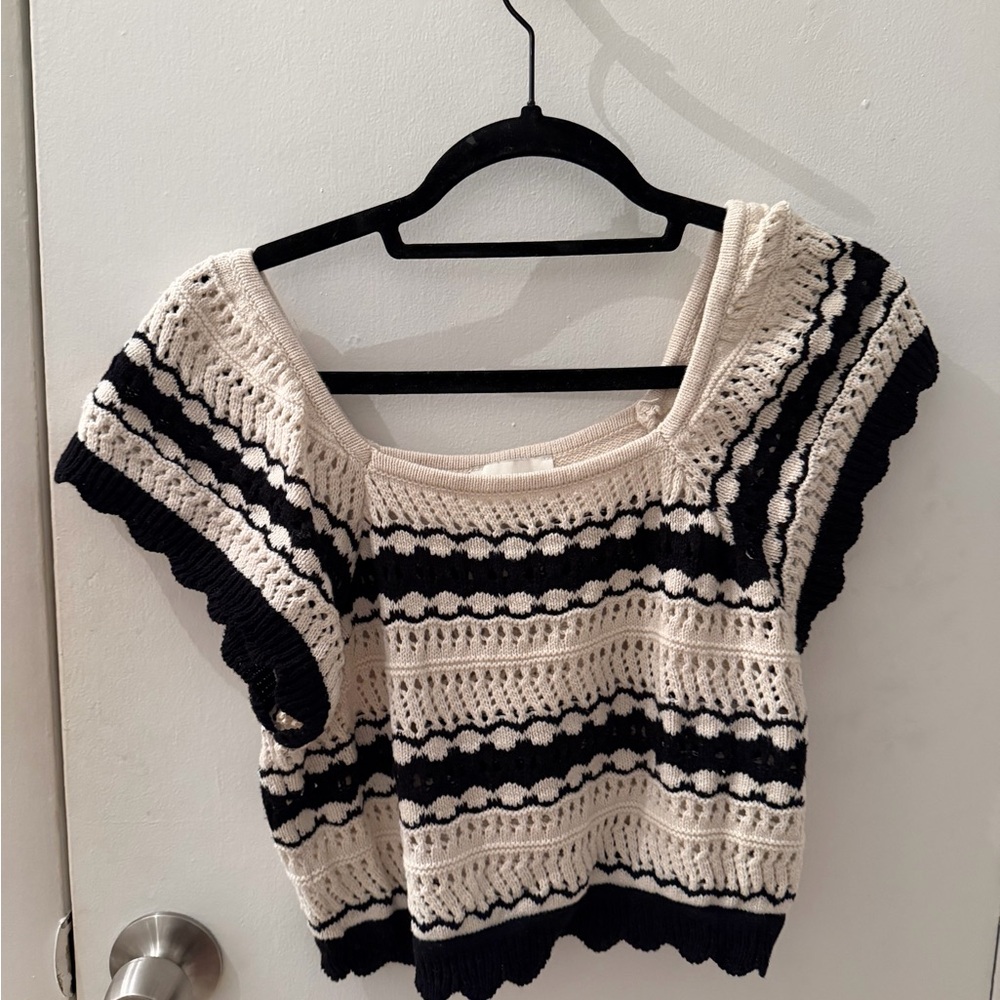 Freshman 1996 Black Cream Crochet Knit Crop Top Size XL
